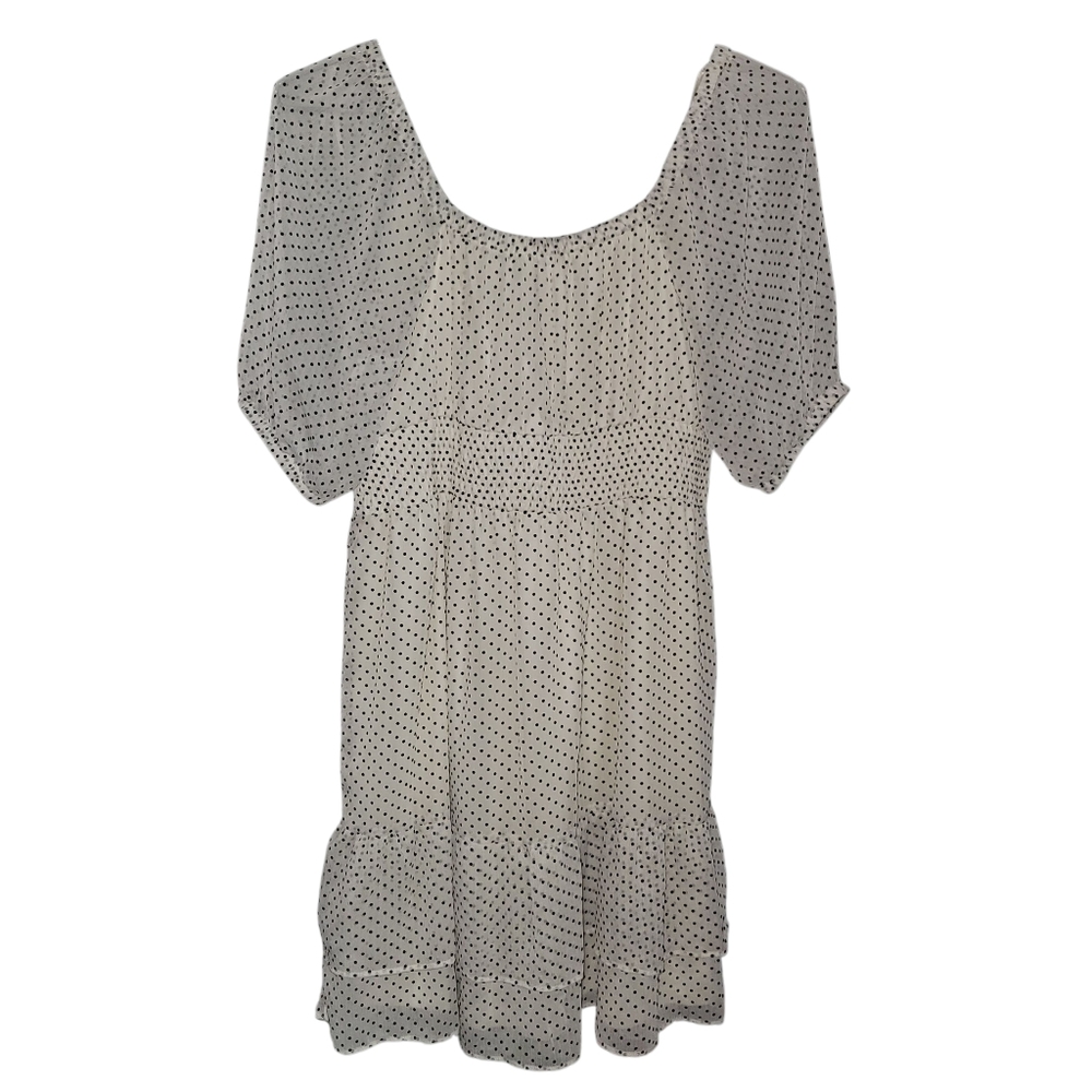 NWT LC Lauren Conrad White & Black Polka Dot Tie Front Babydoll Dress - Small - Picture 3 of 6